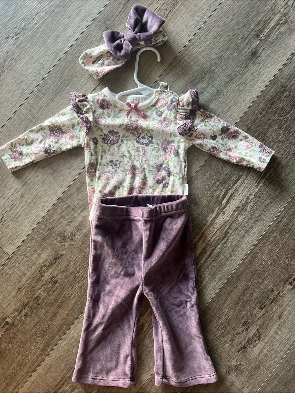 Floral Cream and Lavender Three-Piece Kids Matching Set